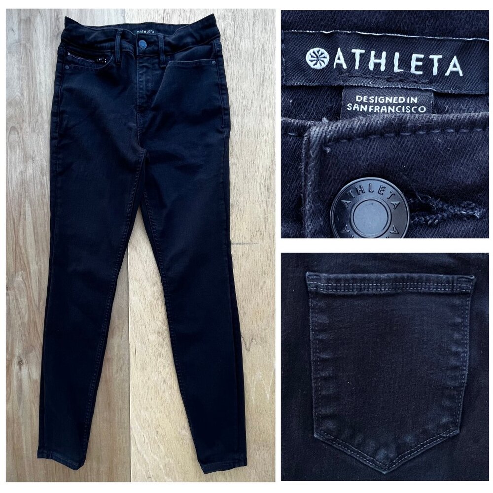 ATHLETA FLEX ULTRA SKINNY JEAN Women’s Black Mid Rise STRETCHY Denim sz 2P